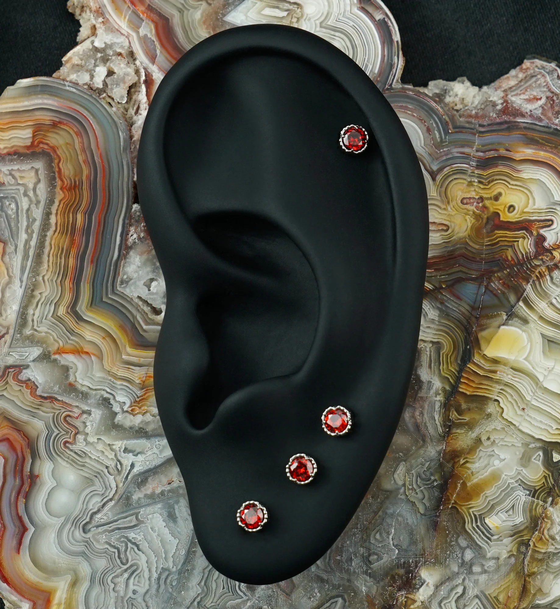 Beaded Bezel Garnet CZ Titanium Threadless Top - Image 2