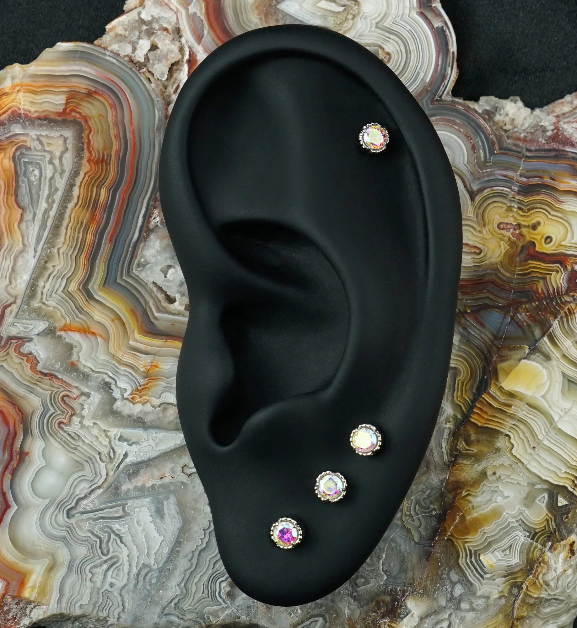 Beaded Bezel Rainbow Aurora CZ Titanium Threadless Top - Image 2