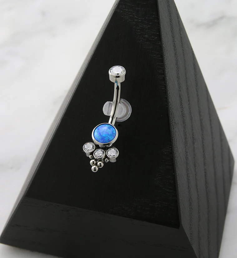 Beaded Blue Opalite Titanium Internally Threaded Belly Button Ring - Image 2