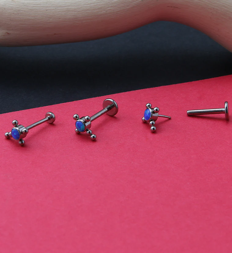 Beaded Cross Blue Opalite Titanium Threadless Labret - Image 2