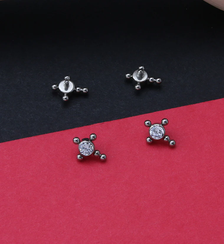 Beaded Cross Clear CZ Titanium Internally Threaded Top - Image 2