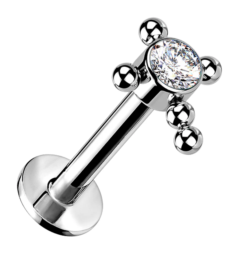 Beaded Cross Clear CZ Titanium Threadless Labret