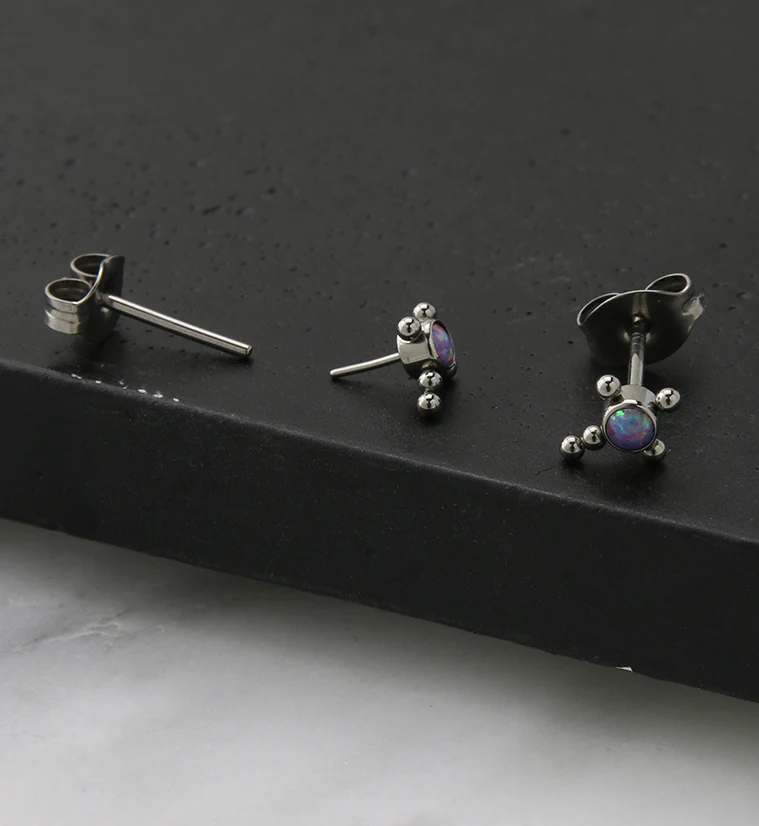Beaded Cross Purple Opalite Titanium Threadless Earrings - Image 2
