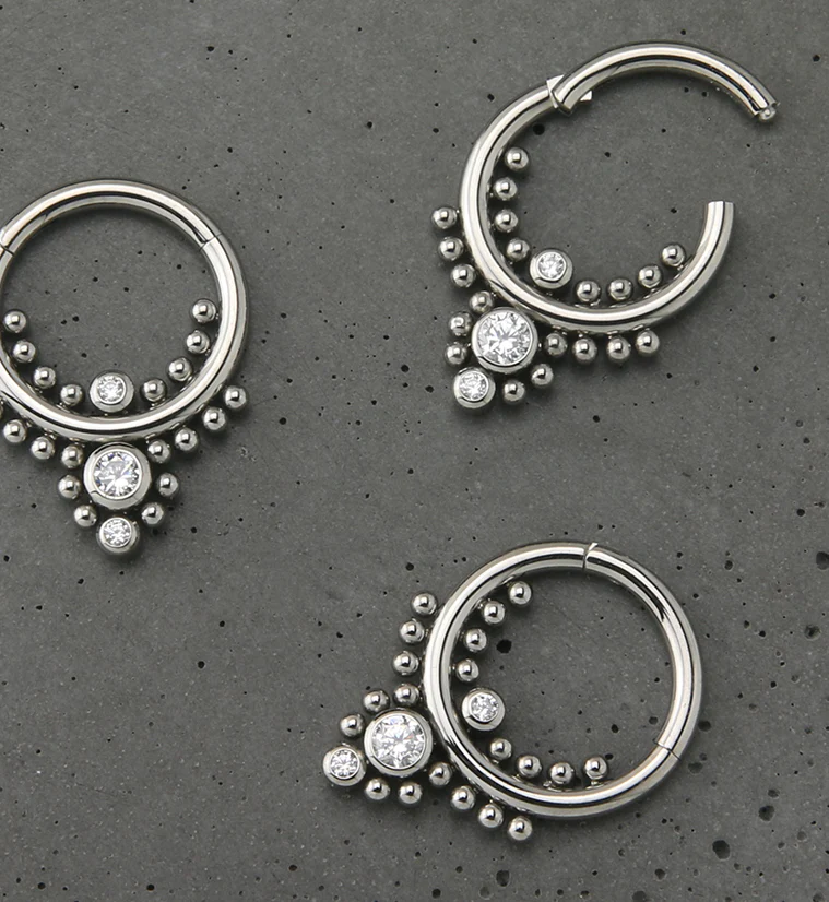 Beaded Drop CZ Titanium Hinged Segment Ring - Image 2