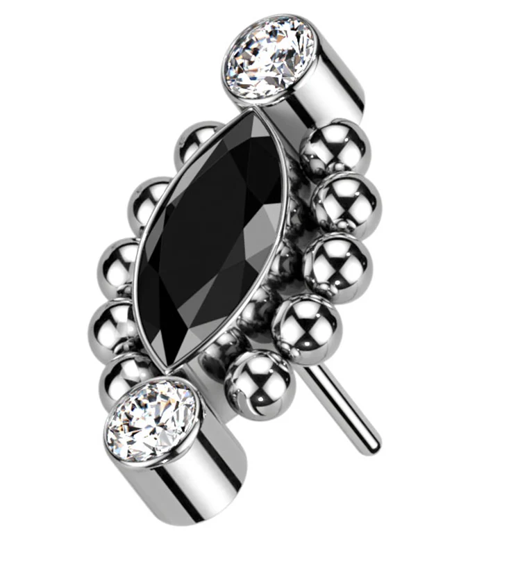 Beaded Empress Black CZ Threadless Titanium Top