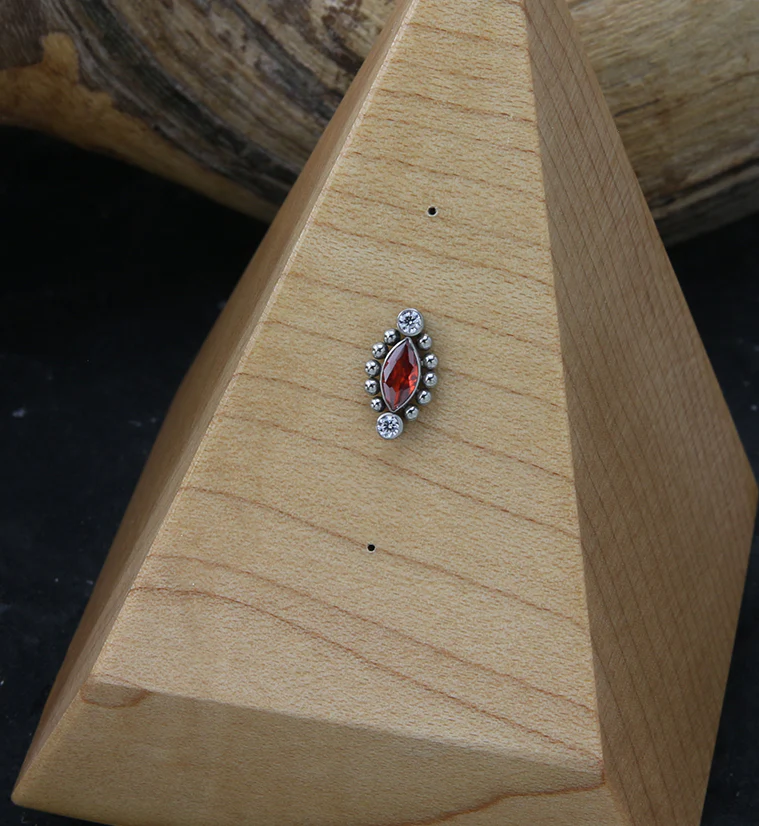 Beaded Empress Red CZ Threadless Titanium Top - Image 2
