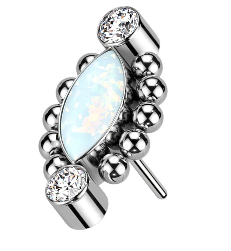 Beaded Empress White Opalite Threadless Titanium Top