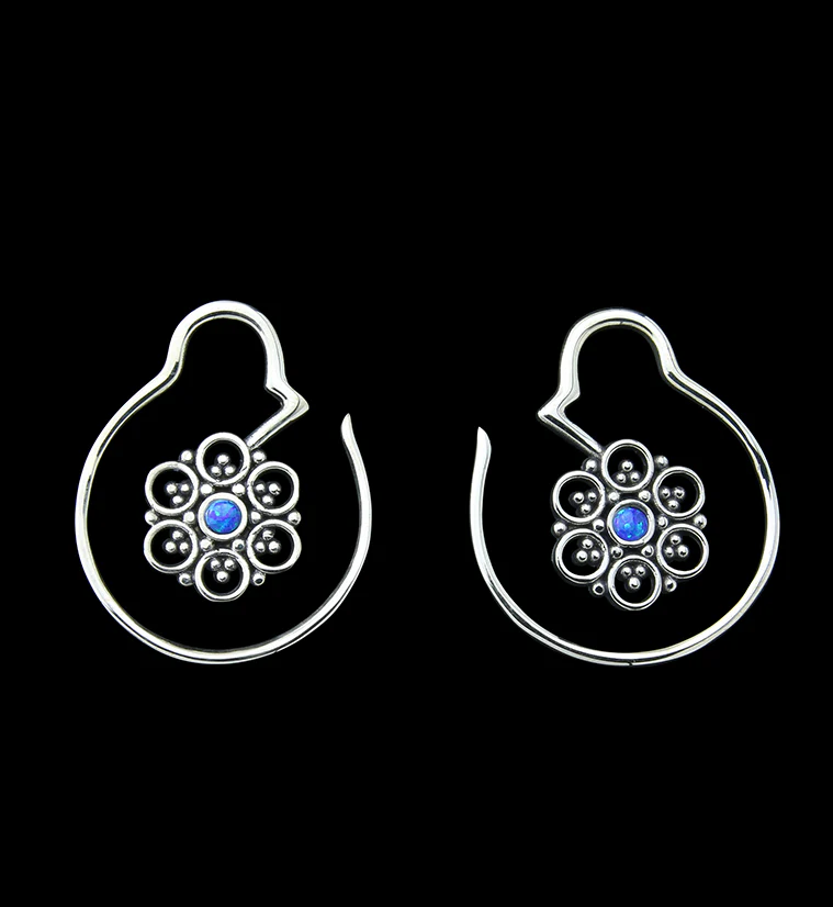 Beaded Floret Blue Opalite White Brass Ear Weights