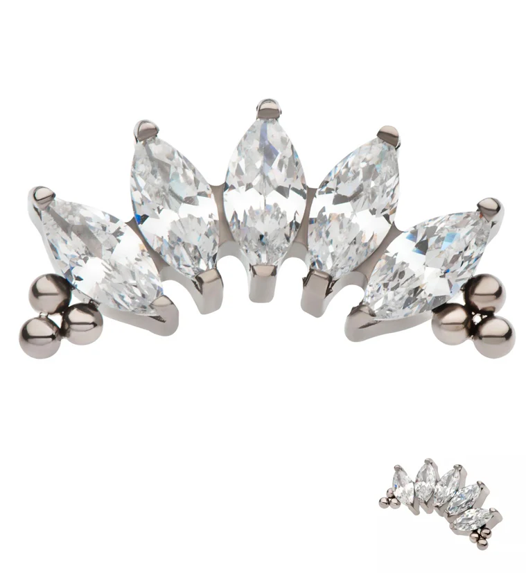 Beaded Half Crown CZ Threadless Titanium Top