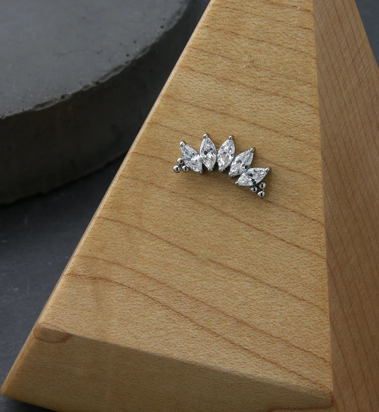 Beaded Half Crown CZ Threadless Titanium Top - Image 2