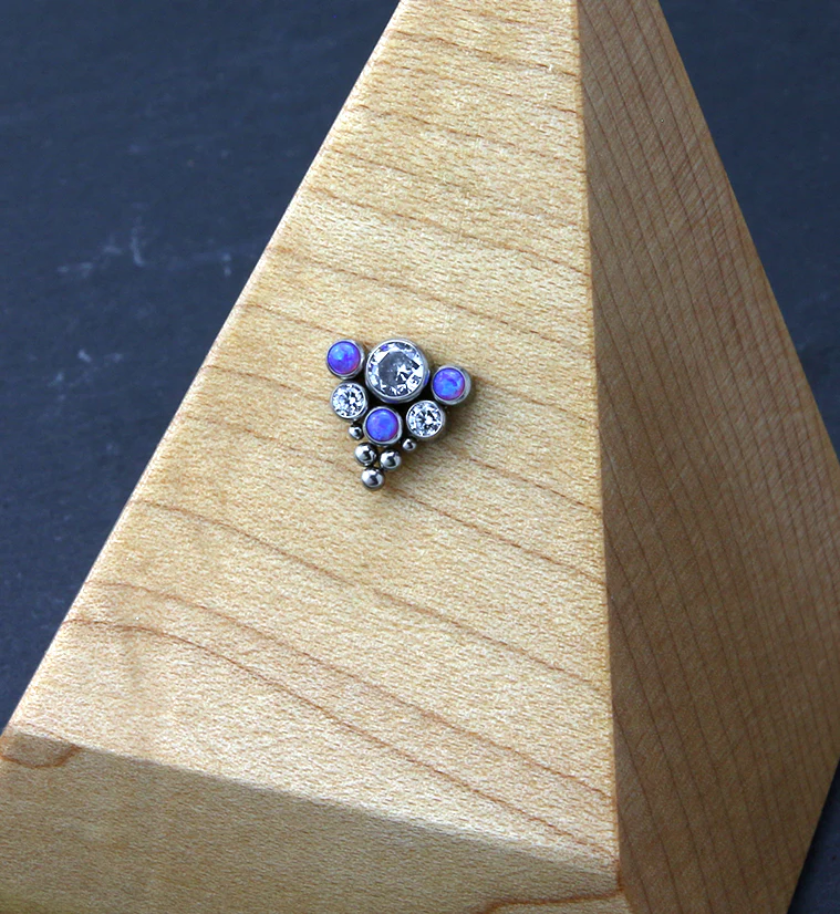 Beaded Hexad Purple Opalite and Clear CZ Threadless Titanium Top - Image 2