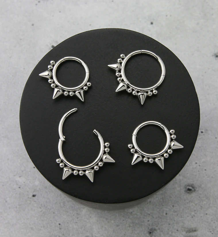 Beaded Mini Spike Stainless Steel Hinged Segment Ring - Image 2