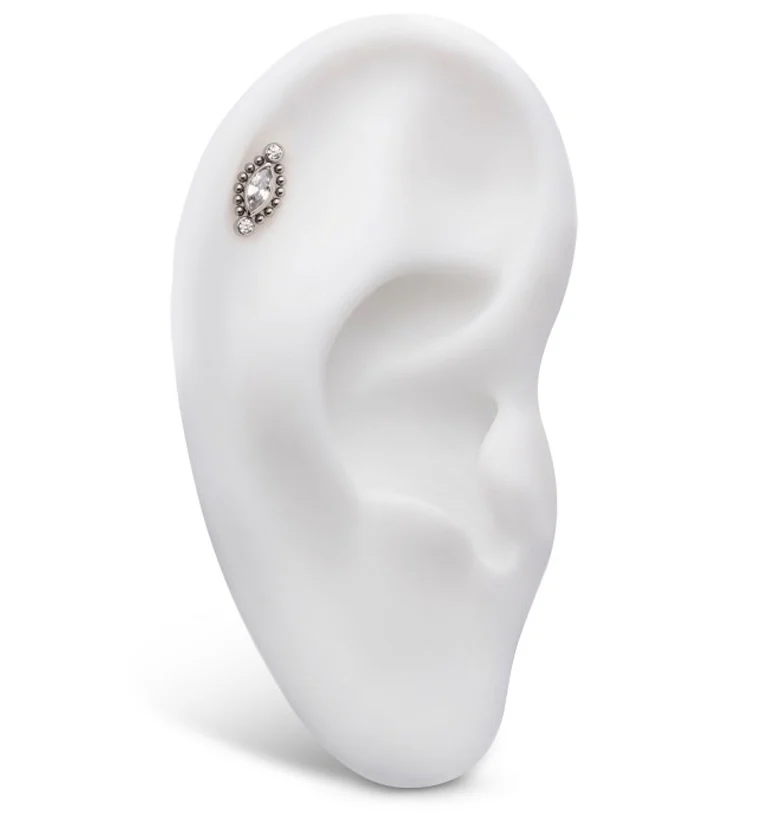 Beaded Oval CZ Internally Threaded Titanium Top - Image 3