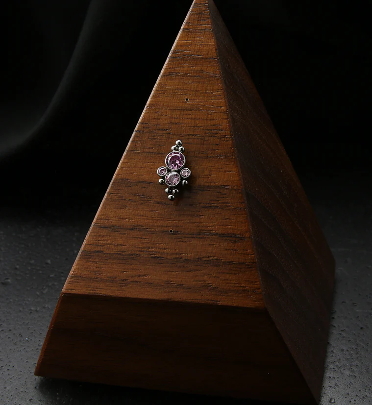 Beaded Pink CZ Bundle Titanium Threadless Top - Image 2