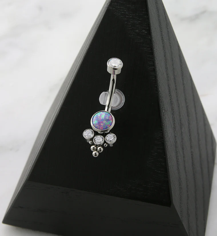 Beaded Purple Opalite Titanium Internally Threaded Belly Button Ring - Image 2