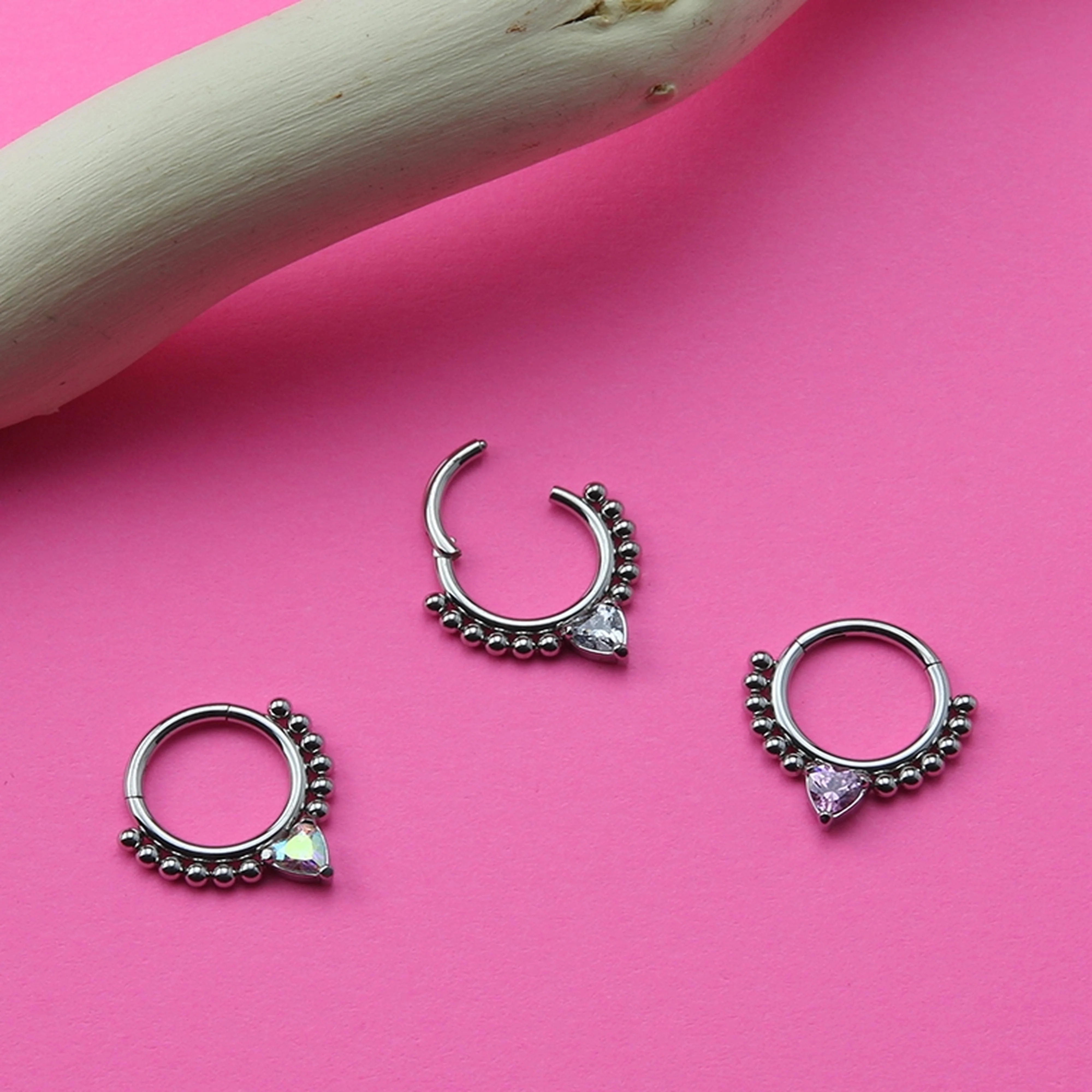 Beaded Rainbow Aurora Heart Hinged Segment Ring - Image 2
