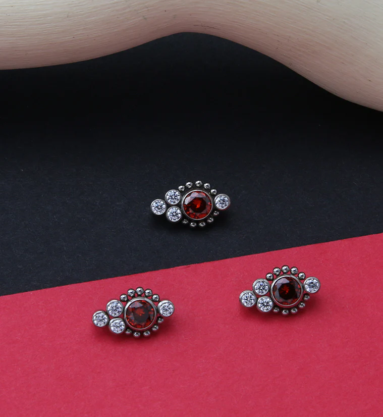 Beaded Rim Array Red CZ Titanium Internally Threaded Top - Image 2