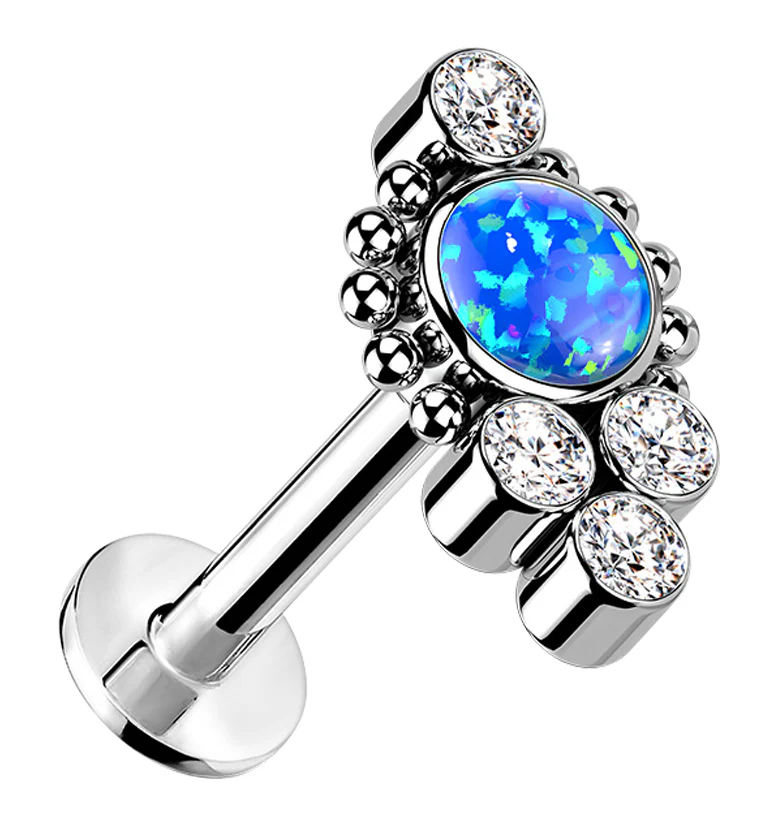 Beaded Rim Blue Opalite Titanium Threadless Labret
