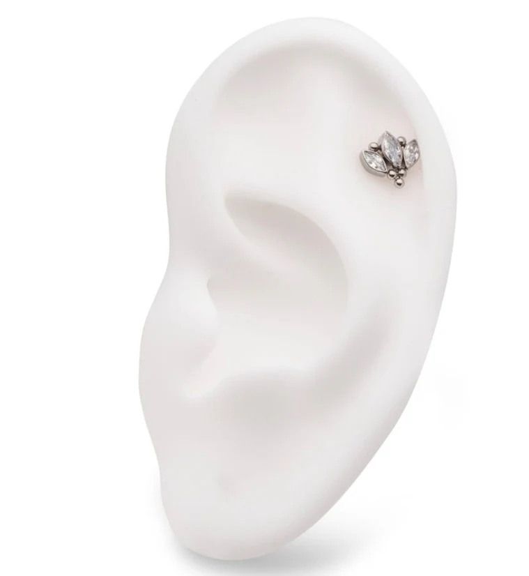 Beaded Sepal CZ Threadless Titanium Top - Image 3