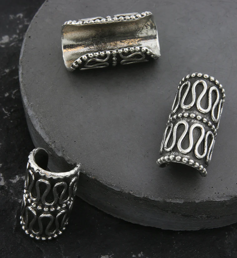 Beaded Sinuous White Brass Dreadlock Cuff
