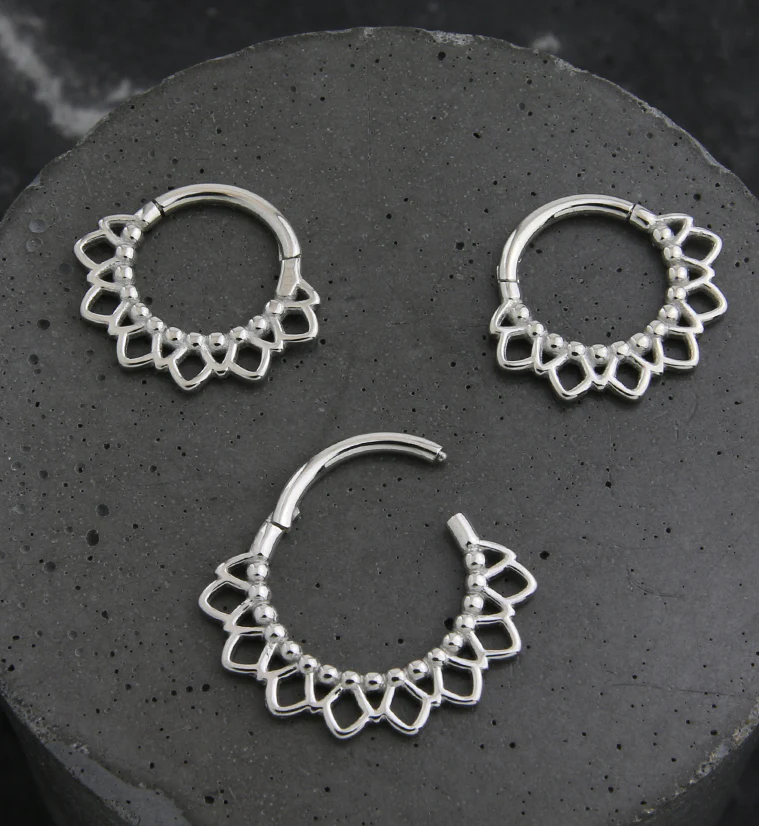 Beaded Sunflower Stainless Steel Hinged Segment Ring - Image 2