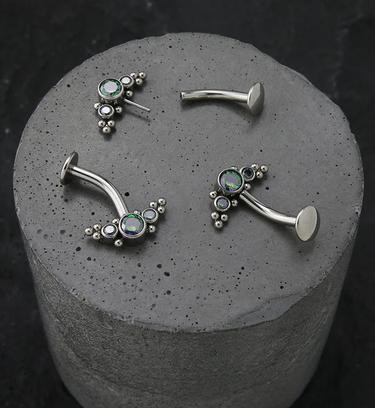 Beaded Triple Black Aurora CZ Titanium Threadless Floating Belly Button Ring - Image 2