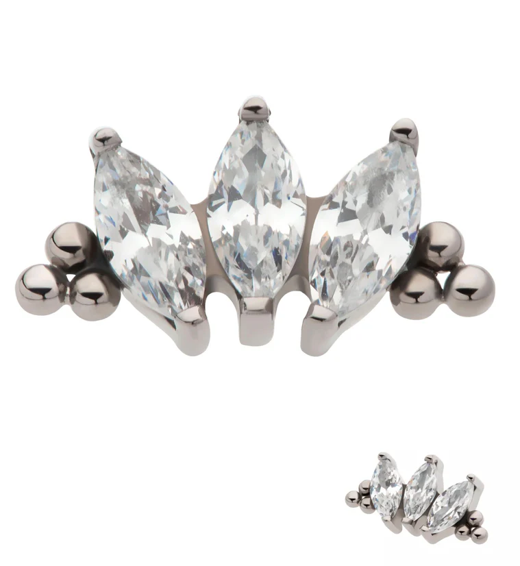 Beaded Triple Empress CZ Threadless Titanium Top