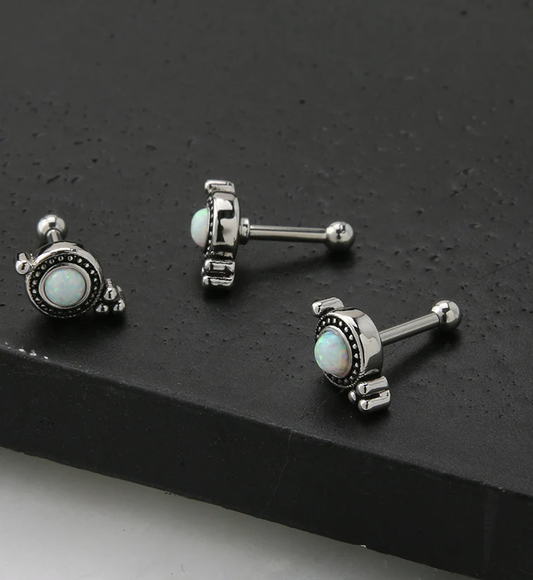 Beaded White Opalite Cartilage Barbell - Image 2