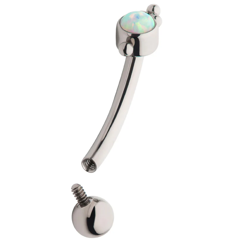 Beaded White Opalite Internally Threaded Titanium Curved Barbell - Image 3