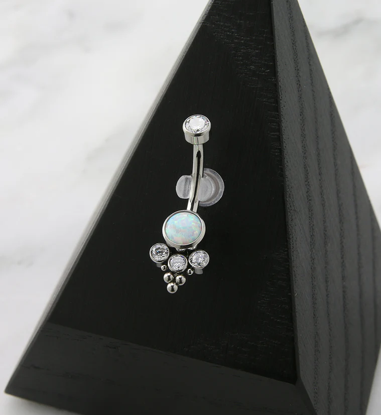 Beaded White Opalite Titanium Internally Threaded Belly Button Ring - Image 2