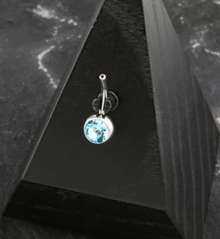 Bezel Aqua CZ Titanium Threadless Belly Button Ring Base - Image 2