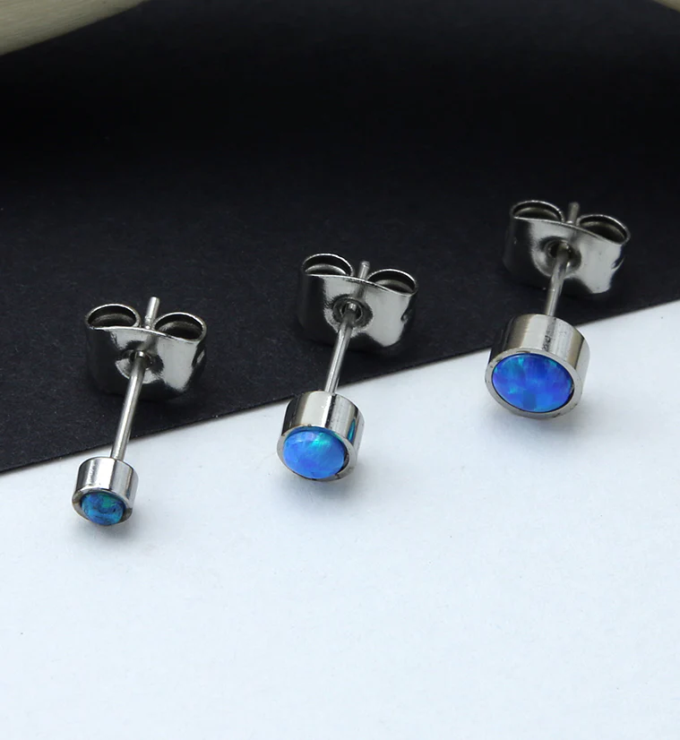 Bezel Blue Opalite Stainless Steel Earrings - Image 2