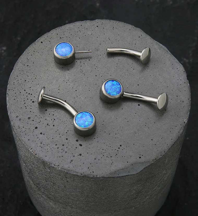 Bezel Blue Opalite Titanium Threadless Floating Belly Button Ring - Image 2