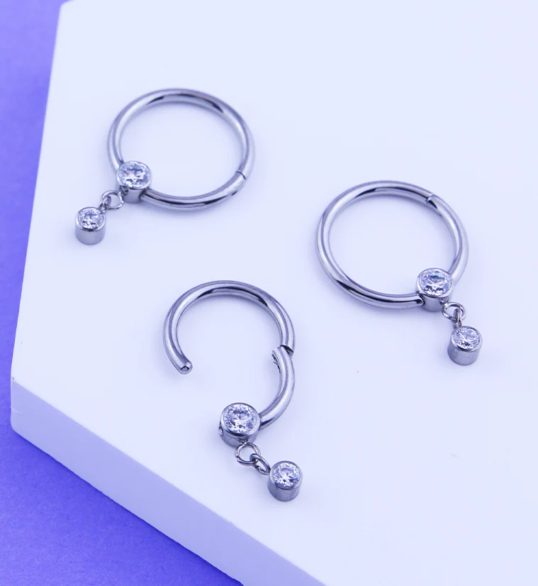 Bezel Clear CZ Dangle Hinged Segment Ring - Image 2