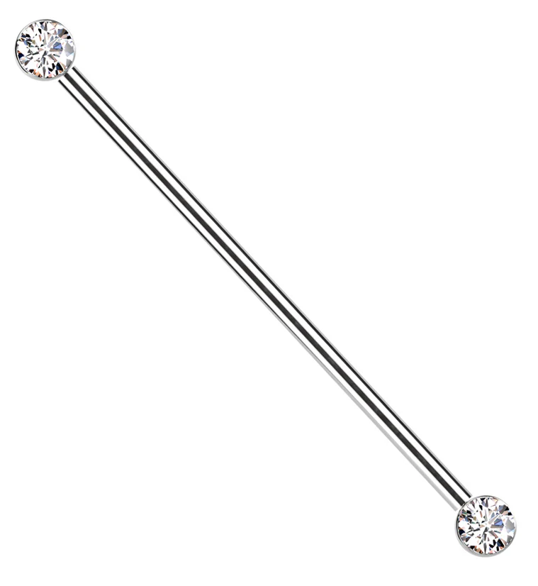 Bezel Clear CZ Threadless Titanium Industrial Barbell