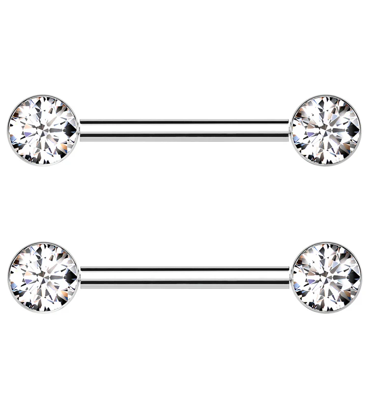 Bezel Clear CZ Threadless Titanium Nipple Barbells