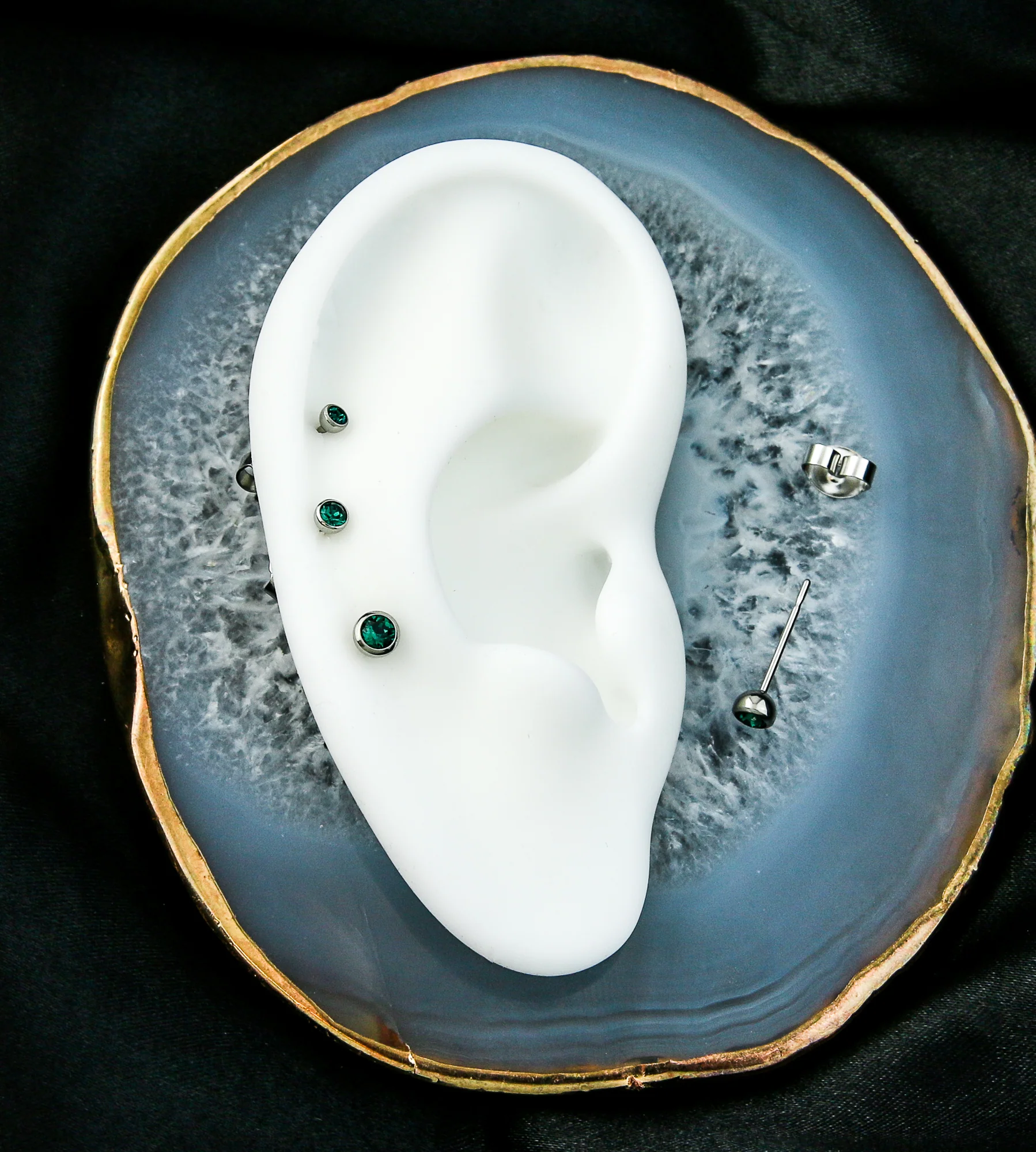 Dark Green Bezel CZ Stainless Steel Stud Earrings - Image 2
