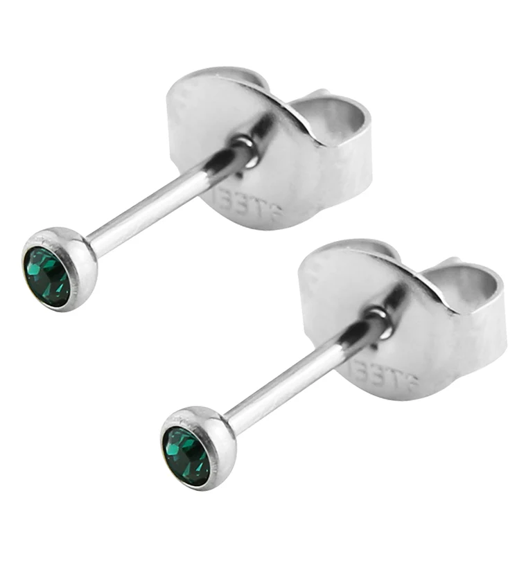 Dark Green Bezel CZ Stainless Steel Stud Earrings - Image 3