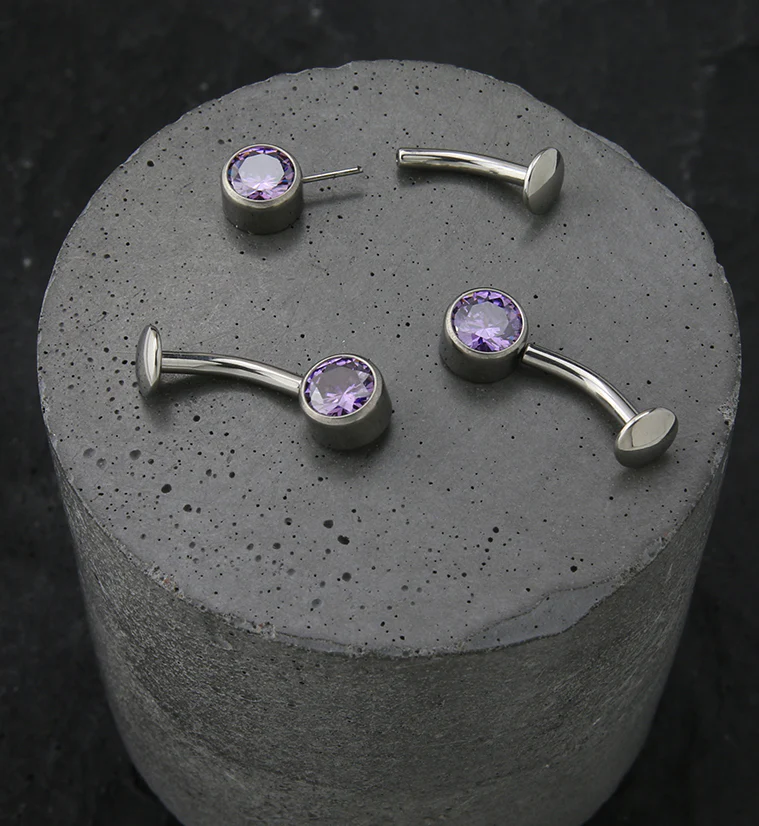 Bezel Light Purple CZ Titanium Threadless Floating Belly Button Ring - Image 2