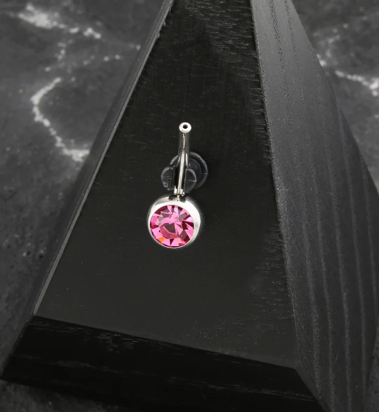 Bezel Pink CZ Titanium Threadless Belly Button Ring Base - Image 2