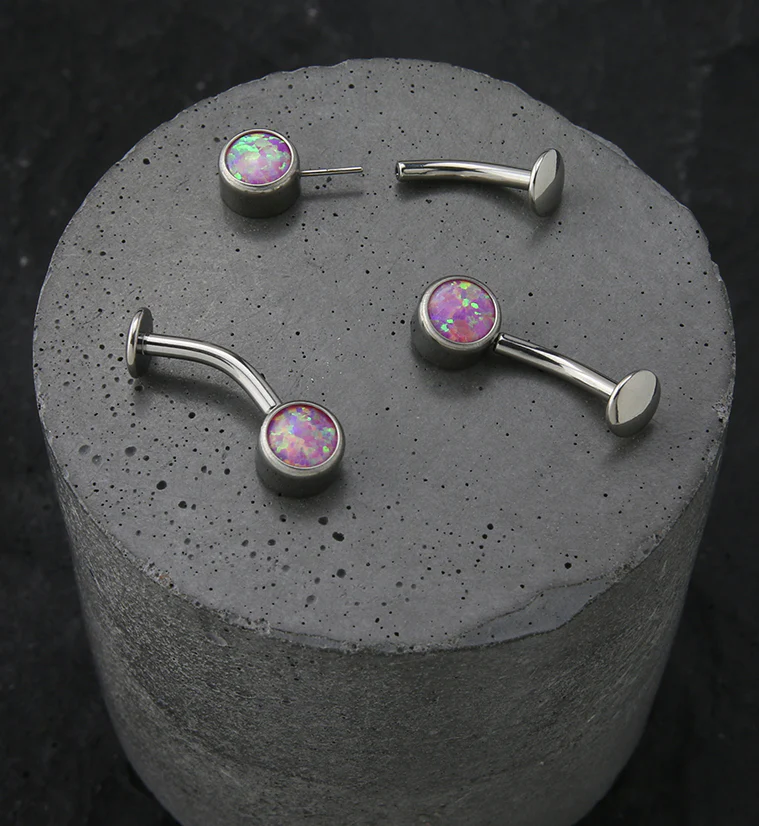 Bezel Pink Opalite Titanium Threadless Floating Belly Button Ring - Image 2