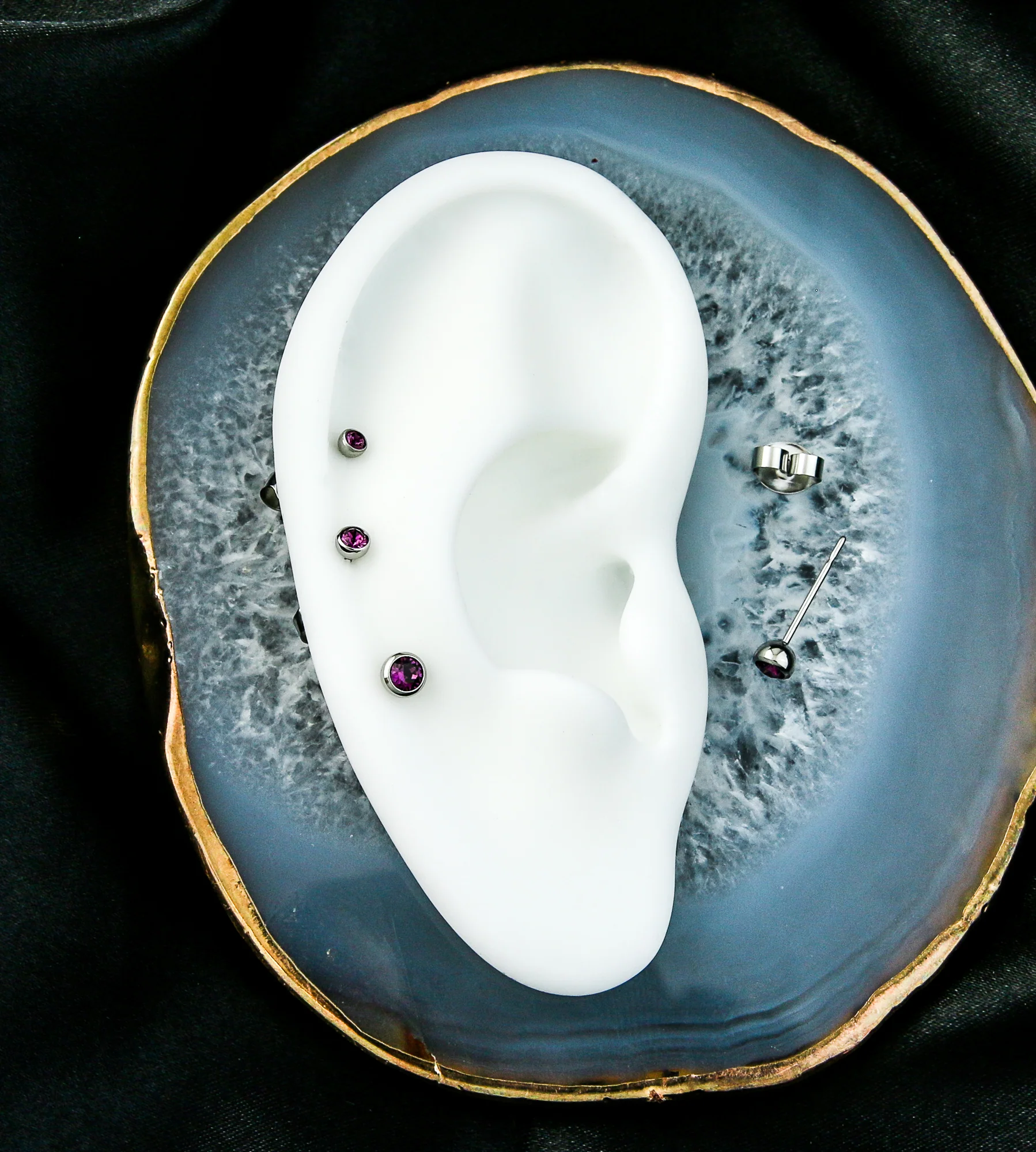 Purple Bezel CZ Stainless Steel Stud Earrings - Image 2