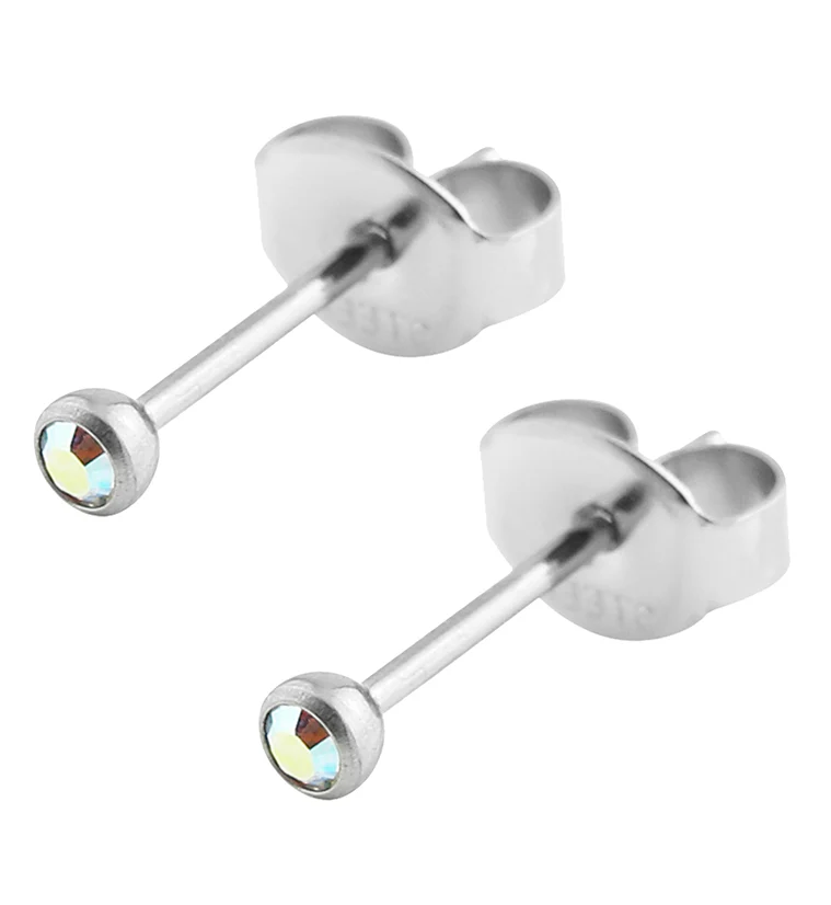 Rainbow Aurora Bezel CZ Stainless Steel Stud Earrings - Image 3