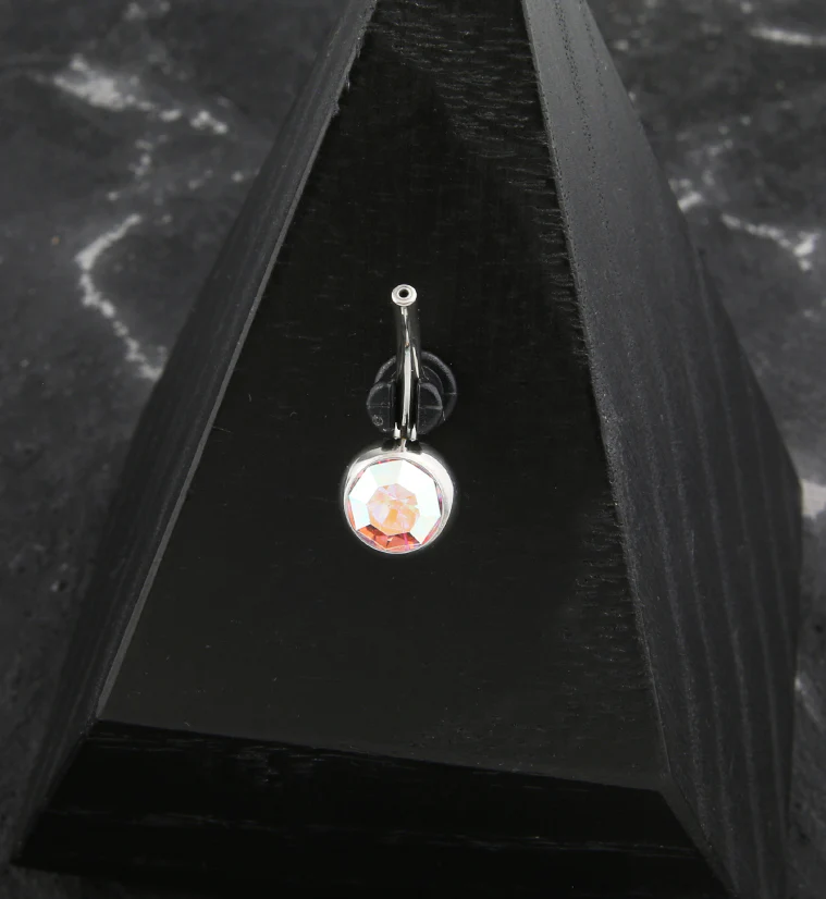 Bezel Rainbow Aurora CZ Titanium Threadless Belly Button Ring Base - Image 2