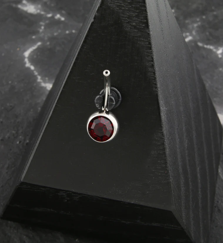 Bezel Red CZ Titanium Threadless Belly Button Ring Base - Image 2
