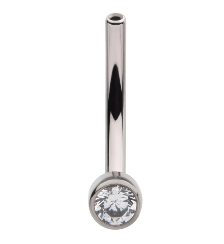 Bezel Set CZ Gem Disk Titanium Curved Threadless Barbell - Image 3