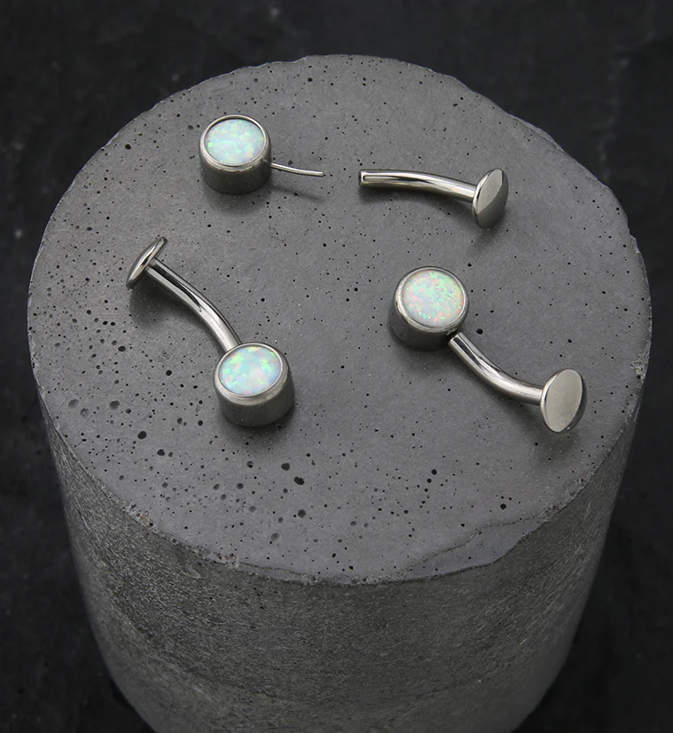 Bezel White Opalite Titanium Threadless Floating Belly Button Ring - Image 2