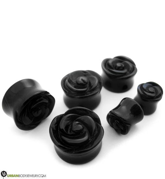 Black Agate Stone Rosebud Plugs - Image 5