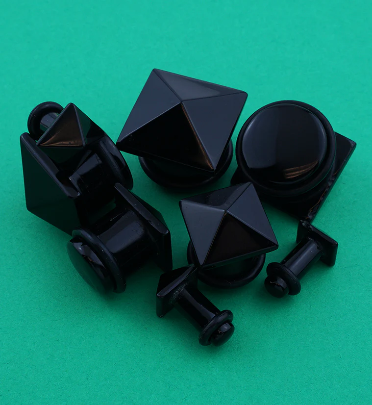 Black Agate Stone Squared Plugs - Image 2
