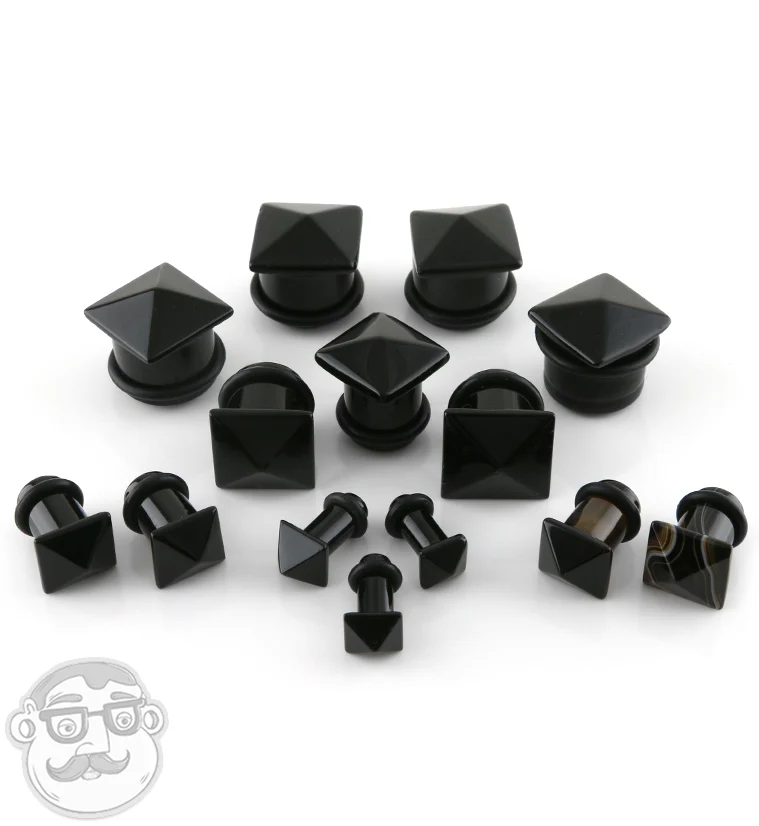 Black Agate Stone Squared Plugs - Image 3